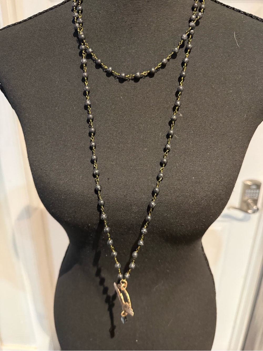 Katia Designs Black Rosary Necklace Gold Accent Pendant - Unfu..withable